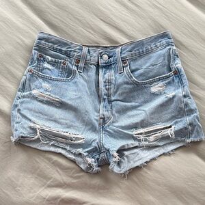 Distressed Light Blue Denim Shorts
